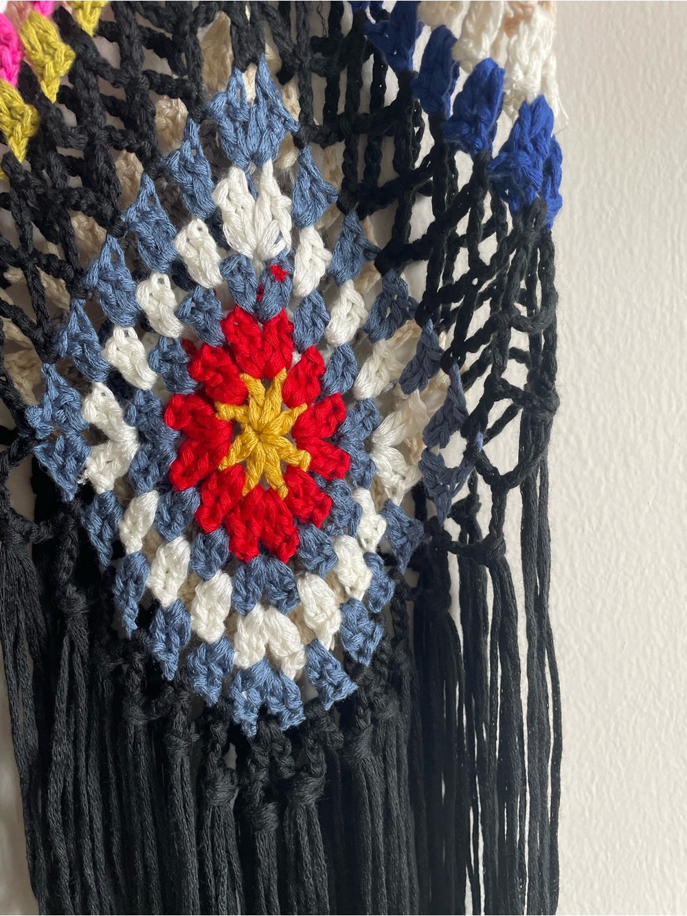boho festival granny square crochet knit top colorful fringe beach cover up - Picture 4 of 7